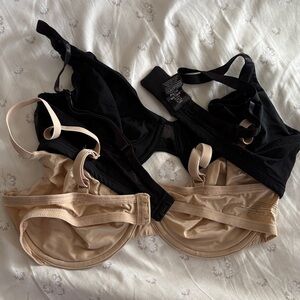 Calvin Klein 36C Bras Set of 2 Soft Cup Underwire Black Tan T-shirt 2 prong clos